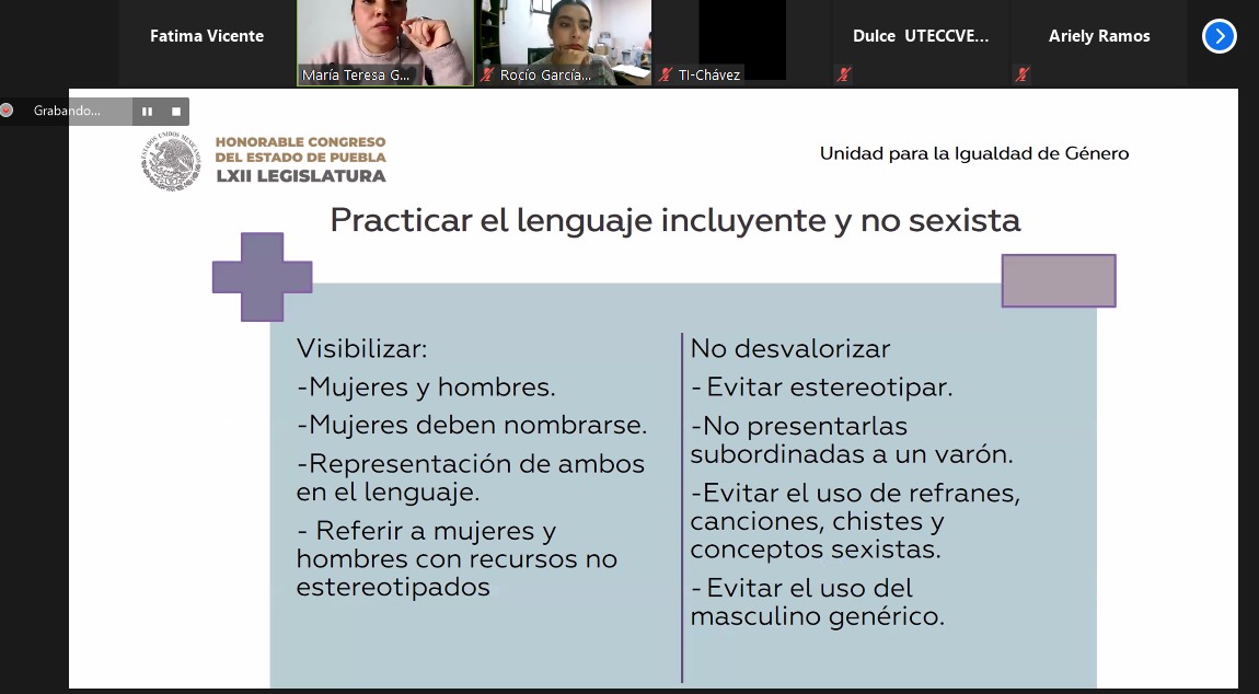 Congreso de Puebla promueve lenguaje no sexista